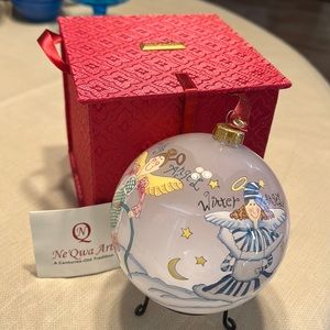 NeQwa Art Angel Ornament 3 3/4 diameter hand painted with red box